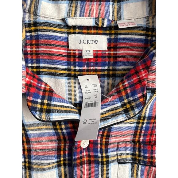 J. Crew Plaid Flannel Pajama White-Out‎ Plaid Red Multi Size XS - Picture 6 of 12